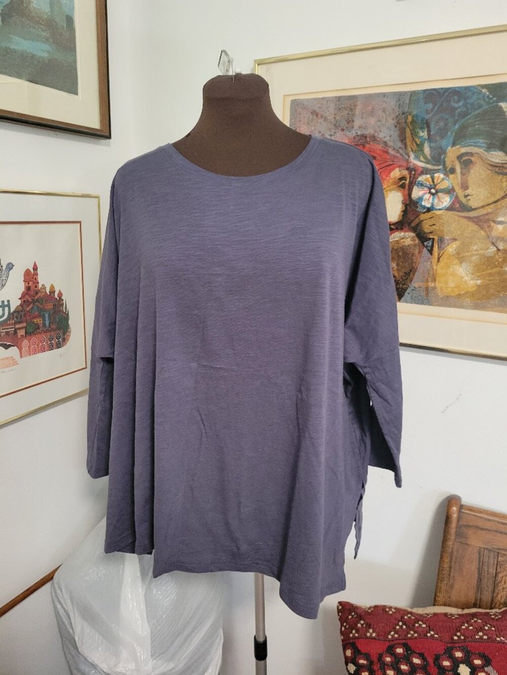 One Size Mersea Blue Grey T-shirt- 8" side slits